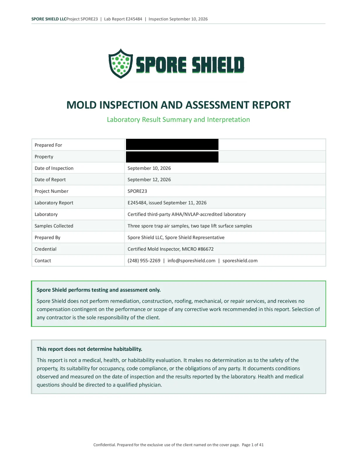 Sample inspection report, page 2 of 61