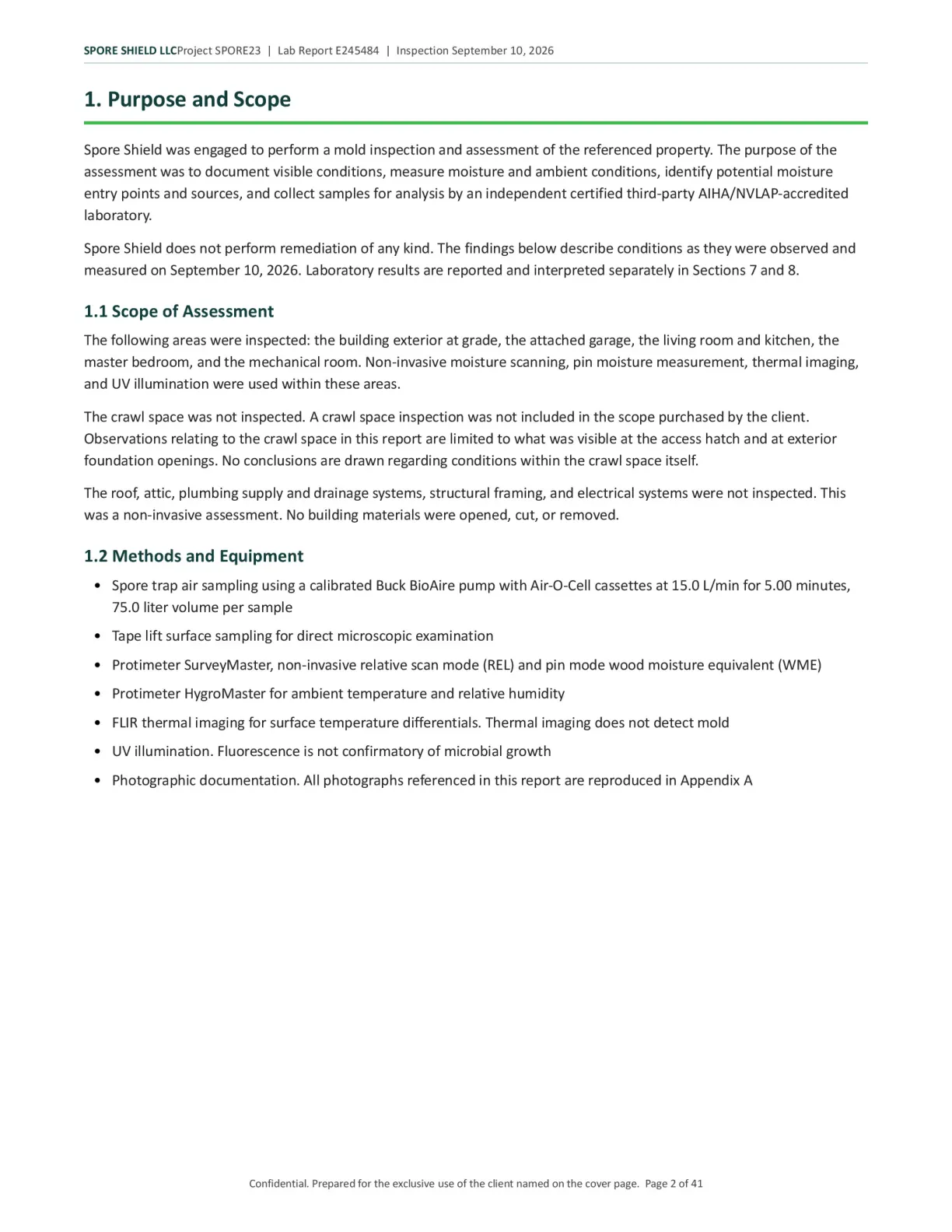Sample inspection report, page 3 of 61