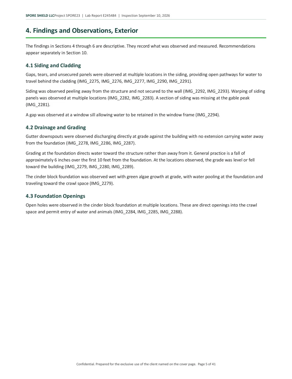 Sample inspection report, page 6 of 61