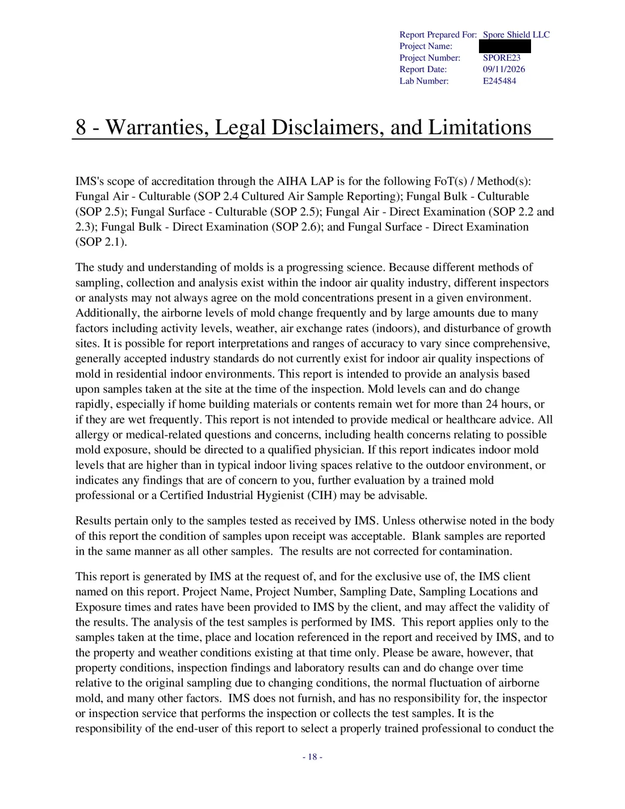 Sample inspection report, page 60 of 61